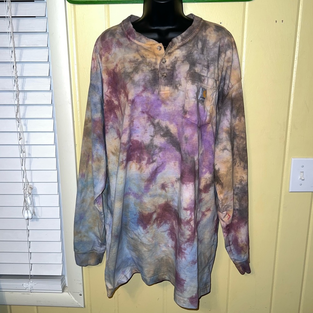 Carhartt Henley Multicolor Custom Tie Dye Long Sleeve Shirt Size 2XL - Picture 2 of 9